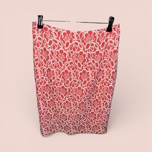 Eva Mendes Women’s Size 4 Elegant Coral Lace Crochet MIDI Skirt Resort Wear